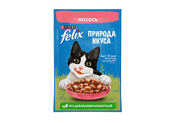 FELIX ПРИРОДА ВКУСА Влажный корм Паучи Пурина Феликс Природа вкуса для взрослых кошек с лососем (цена за упаковку) 75г х 26шт