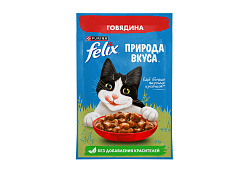 FELIX ПРИРОДА ВКУСА Влажный корм Паучи Пурина Феликс Природа вкуса для взрослых кошек с говядиной (цена за упаковку) 75г х 26шт