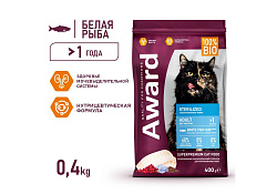 Award Adult Sterilized Сухой корм Авард для взрослых Стерилизованных кошек Белая рыба семя льна клюква цикорий 400 г