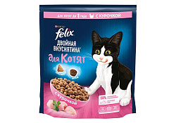 FELIX ДВОЙНАЯ ВКУСНЯТИНА Сухой корм Пурина Феликс для котят с курицей 600 г