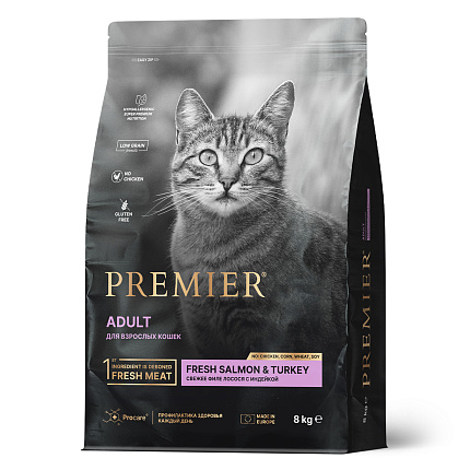 Premier Cat Salmon&Turkey ADULT (Свежее филе лосося с индейкой для кошек) 8 кг