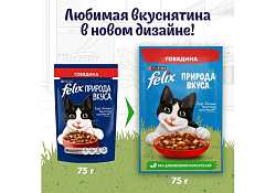 FELIX ПРИРОДА ВКУСА Влажный корм Паучи Пурина Феликс Природа вкуса для взрослых кошек с говядиной (цена за упаковку) 75г х 26шт