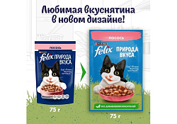 FELIX ПРИРОДА ВКУСА Влажный корм Паучи Пурина Феликс Природа вкуса для взрослых кошек с лососем (цена за упаковку) 75г х 26шт
