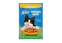 FELIX ПРИРОДА ВКУСА Влажный корм Паучи Пурина Феликс Природа вкуса для взрослых кошек с курицей (цена за упаковку) 75г х 26шт