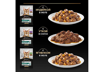PRO PLAN ADULT Влажный корм Паучи ПРО ПЛАН для взрослых кошек Ассорти вкусов Индейка, Утка, Ягненок (цена за упаковку) 85г х 40шт