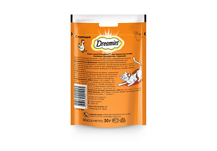 Dreamies Лакомство Дримис для кошек Подушечки с Курицей 30 г
