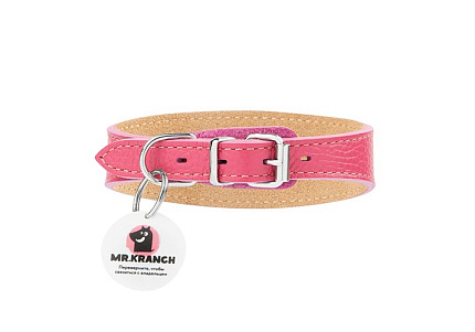 Mr.Kranch Ошейник-cеледка Мистер Кранч для собак из Натуральной кожи с QR-адресником Розовый 29 - 35 см
