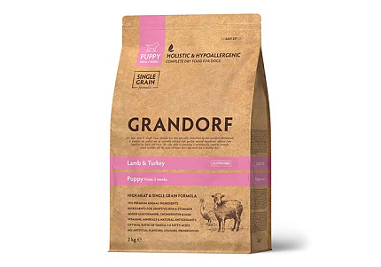 Grandorf Puppy Holistic & Hypoallergenic Lamb & Turkey Сухой корм Грандорф Низкозерновой для Щенков Ягненок Индейка 3 кг
