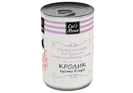 Cats Menu Консервы Кэтс Меню для взрослых Стерилизованных кошек Кролик кусочки в соусе (цена за упаковку) 340г х 12шт