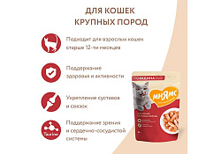 Мнямс Влажный корм Паучи для кошек Крупных пород Кусочки в соусе с Говядиной (цена за упаковку) 85г х 24шт