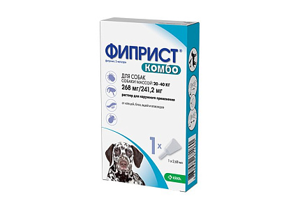 Krka Фиприст Комбо Капли на холку для собак весом от 20 до 40 кг от Иксодовых клещей, блох, вшей и власоедов 1 пипетка