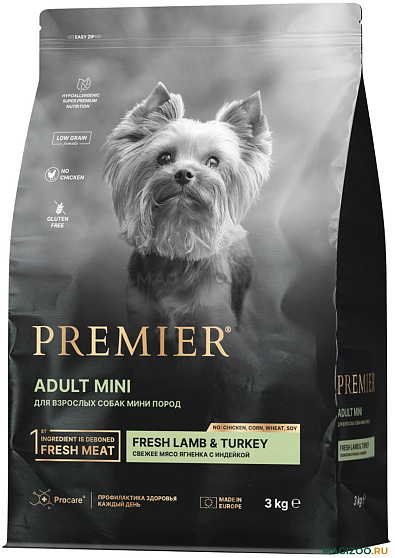 Premier Adult Mini Fresh Lamb & Turkey Сухой корм Премьер для взрослых собак Мелких пород Свежее мясо Ягненка с индейкой 3 кг