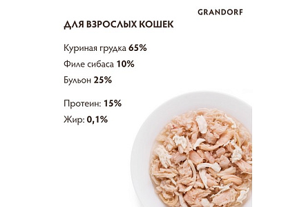 Grandorf Holistic & Hypoallergenic Консервы Грандорф для кошек Куриная грудка с Сибасом (цена за упаковку) 70г х 6шт
