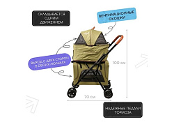 Mr.Kranch Коляска Мистер Кранч прогулочная двойная для собак и кошек оливковая 70 х 38 х 100 см