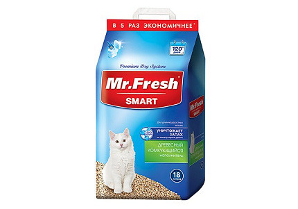 Mr.Fresh Smart Наполнитель Мистер Фреш для Длинношёрстных кошек Древесный 8,8 кг (18 л)