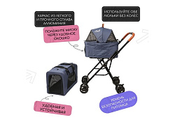 Mr.Kranch Коляска Мистер Кранч прогулочная двойная для собак и кошек голубая 70 х 38 х 100 см