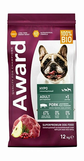 Award All Breed Adult Hypo Сухой гипоаллергенный корм Авард для взрослых собак всех пород Свинина брусника груша розмарин 12 кг