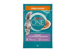 PURINA ONE SENSITIVE Влажный корм Паучи Пурина УАН для взрослых кошек при чувствительном пищеварении с курицей (цена за упаковку) 75г х 26шт