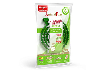 Animal Play Ошейник Энимал Плей для Щенков и собак репеллентный от Клещей и Блох Зеленый 75 см