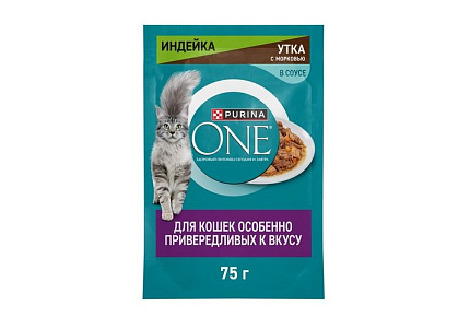 PURINA ONE Влажный корм Паучи Пурина УАН для кошек особенно привередливых к вкусу индейка утка с морковью (цена за упаковку) 75г х 26шт