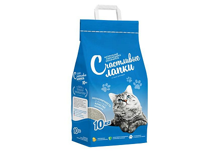 Счастливые лапки Наполнитель для кошачьего туалета Комкующийся 10 кг