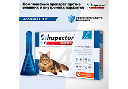 Inspector Quadro К Капли Инспектор от Внешних и Внутренних паразитов для кошек весом от 8 до 15 кг 1 шт