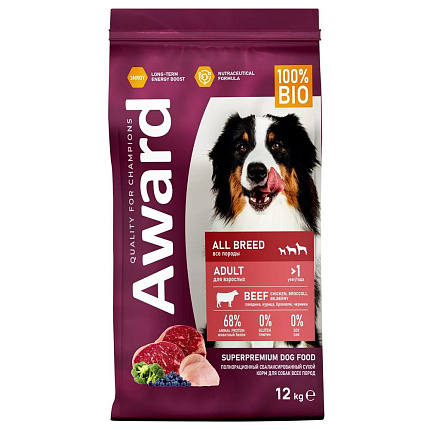 Award All Breed Adult Сухой корм Авард для взрослых собак всех пород Говядина курица брокколи черника 12 кг