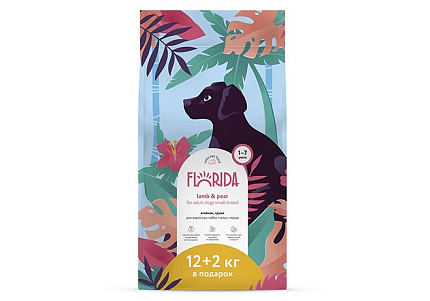 Florida Dog Adult Small Breed Lamb & Pear Сухой корм Флорида для взрослых собак Малых пород Ягненок груша 12 кг + 2 кг