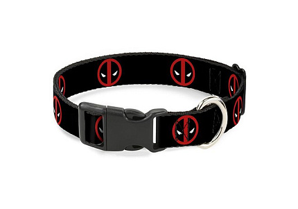 Buckle-Down Ошейник Бакл-Даун для собак с пластиковой застёжкой Дэдпул чёрный L 38-66см