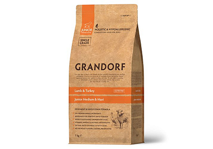 Grandorf Holistic & Hypoallergenic Junior Medium Maxi Lamb & Turkey Сухой корм Грандорф Низкозерновой для Юниоров Средних и Крупных пород Ягненок Индейка 1 кг