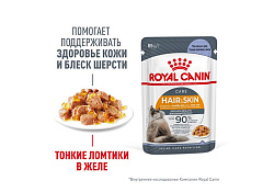 Royal Canin Hair & Skin Care Jelly Влажный корм (Консервы-Паучи) Роял Канин Хэйр & Скин Кэа для кошек Здоровая кожа и шерсть в Желе (цена за упаковку) 85г х 28шт