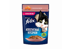 FELIX АППЕТИТНЫЕ КУСОЧКИ Влажный корм Паучи Пурина Феликс Аппетитные кусочки для взрослых кошек с лососем (цена за упаковку) 75г х 26шт