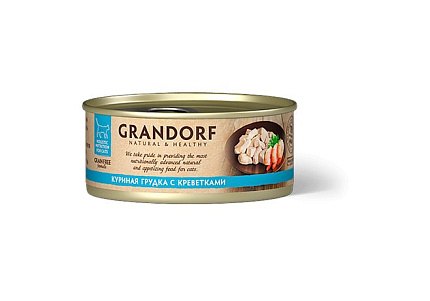 Grandorf Holistic & Hypoallergenic Консервы Грандорф для кошек Куриная грудка с Креветками (цена за упаковку) 70г х 6шт