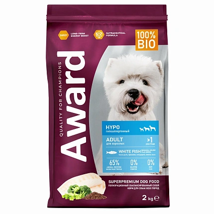 Award All Breed Adult Hypo Сухой корм Авард для взрослых собак всех пород Белая рыба брокколи сельдерей семя льна 2 кг