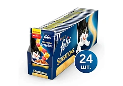 FELIX SENSATIONS СУПЕРВКУС Влажный корм Паучи Пурина Феликс Супервкус для взрослых кошек с говядиной и сыром в желе (цена за упаковку) 75г х 26шт