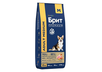 Brit Premium Adult Medium Сухой корм Брит Премиум для взрослых собак Средних пород Курица 15 кг