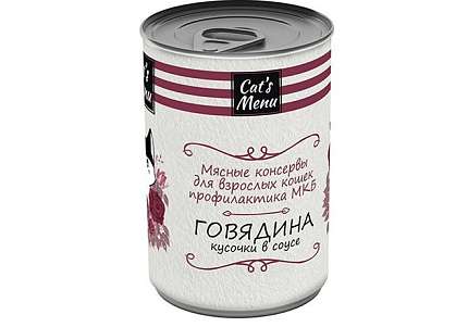 Cats Menu Консервы Кэтс Меню для взрослых кошек Говядина кусочки в соусе Профилактика МКБ (цена за упаковку) 340г х 12шт