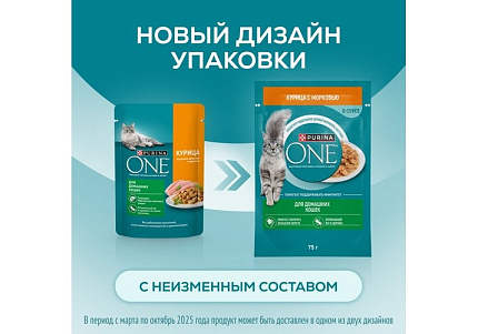 PURINA ONE HOUSECAT Влажный корм Паучи Пурина УАН для взрослых кошек при домашнем образе жизни с курицей (цена за упаковку) 75г х 26шт