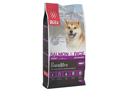 Blitz Sensitive Adult All Breeds Salmon & Rice Сухой корм Блиц для взрослых собак всех пород Лосось рис 15 кг
