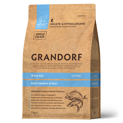GRANDORF DOG White Fish MED&MAXI (белая рыба для собак средних и крупных пород) 3 кг.