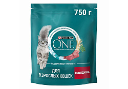 PURINA ONE ADULT Сухой корм Пурина УАН для взрослых кошек с говядиной 750 г