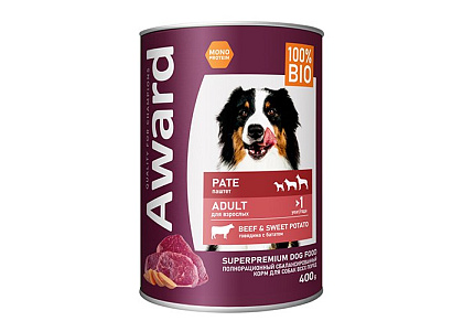 Award Adult Влажный корм Авард для взрослых собак Паштет из говядины с бататом (цена за упаковку) 400г х 12шт