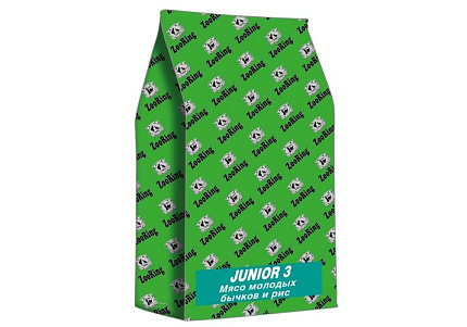 ZooRing Junior 3 Сухой корм Зооринг для юниоров средних и крупных пород Мясо молодых бычков и Рис 20 кг