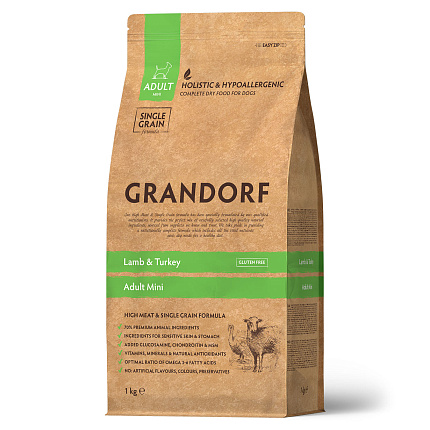 GRANDORF DOG Lamb&Turkey MINI (ягнёнок с индейкой для собак мини пород)  1 кг.