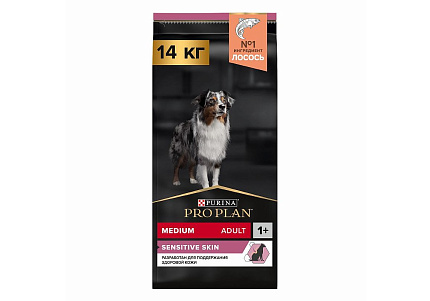 PRO PLAN OPTI DERMA Сухой корм ПРО ПЛАН для взрослых собак средних пород при чувствительной коже с лососем 14 кг