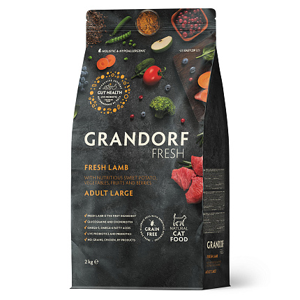Беззерновой корм с живыми пробиотиками GRANDORF Fresh LARGE Lamb & Sweet Potato (Свежее мясо ягненка с бататом для крупных кошек) 2 кг