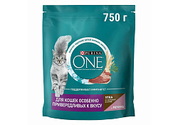 PURINA ONE Сухой корм Пурина УАН для кошек особенно привередливых к вкусу утка и печень 750 г
