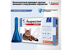 Inspector Quadro К Капли Инспектор от Внешних и Внутренних паразитов для кошек весом от 1 до 4 кг 1 шт