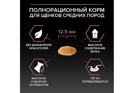 PRO PLAN OPTI DERMA Сухой корм ПРО ПЛАН для щенков средних пород при чувствительной коже с лососем 3 кг