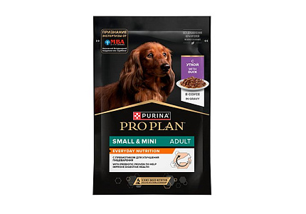 PRO PLAN EVERYDAY NUTRITION ADULT SMALL&MINI Влажный корм Паучи ПРО ПЛАН для взрослых собак Мелких и Карликовых пород с Уткой в соусе (цена за упаковку) 85г х 26шт